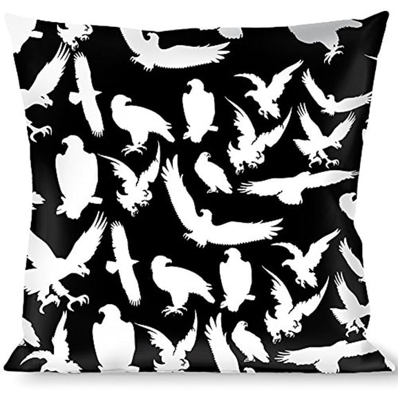 Buckle-Down Throw Pillow - Eagle Silhouettes Scattered Black White