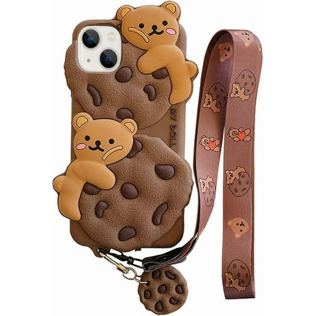 Kawaii Phone Cases Apply to iPhone 11,Cute Cartoon Bear Phone Case with Lanyard Keychain Cookies Bear Phone Case 3D iPhone 11 Case Soft Silicone Shock