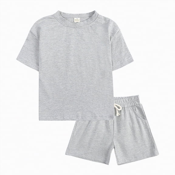 NOLDARES Toddler Baby Girl Short Sleeve T-Shirt and Shorts Set Ruffle Color Clothes Summer 2PCS Outfit(Light Gray,6-7 Years)