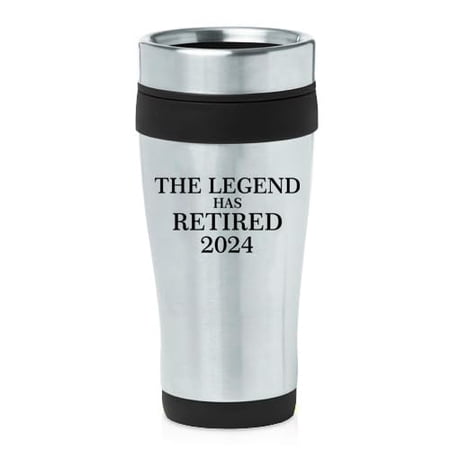 16oz Insulated Stainless Steel Travel Mug Coffee Mug Tumbler The Legend Has Retired 2024 Retirement Gift (Black)