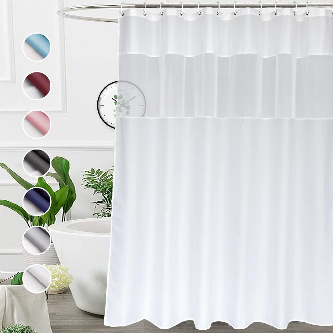 Extra Long White Shower Curtain, Fabric Bath Curtain with Mesh Window