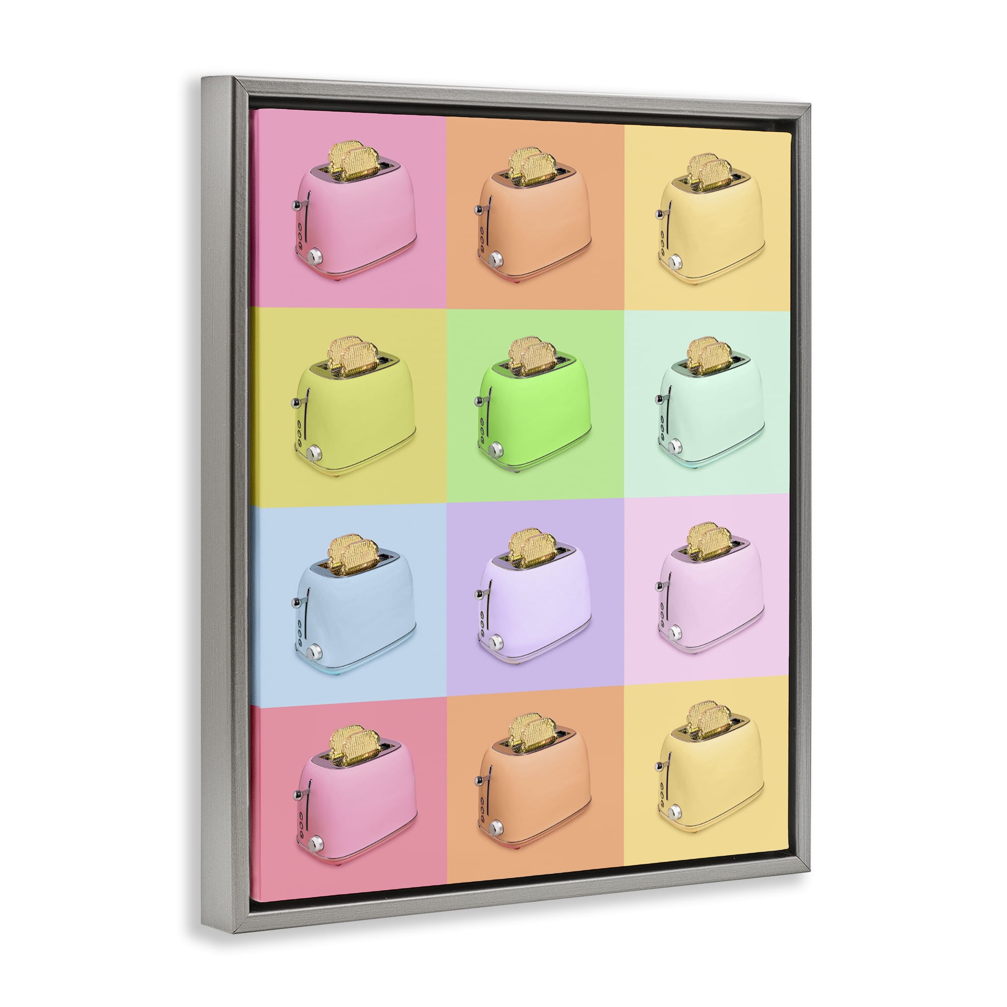 Stupell Industries Golden Disco Toaster Collage Gray Framed Floater Canvas Wall Art, design by LISH Creative
