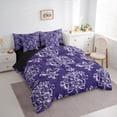 thumbnail image 4 of Manfei Victorian Flower 7 Pieces Bedding Comforter Set,Vintage Damask Floral Full Bedding Set,Purple White Fitted Sheet Flat Sheet For Men Women,,Lightweight Room Decorative Reversible, 4 of 9