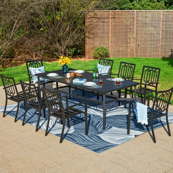 MF Studio 9-Piece Outdoor Patio Dining Set with Stacking Chairs & 8-Seat Table, Black