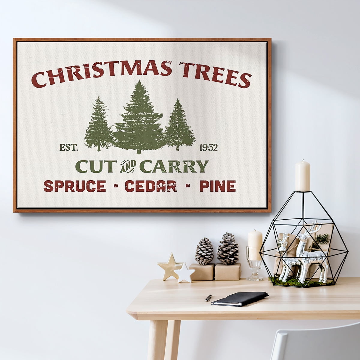 Christmas Farm Sign I - Framed Gallery Wrapped Holiday Canvas - 25 x 37 - Rosewood Frame