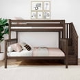 thumbnail image 2 of Max & Lily Solid Wood Twin over Full with Staircase for Kids, Walnut, 2 of 12