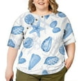 thumbnail image 2 of CLOOCL Women Blouse Casual T-Shirt Blue Seashell Printing Mid Sleeve Tops Plus Size, 2 of 6
