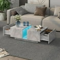thumbnail image 3 of Grey Led Coffee Table for Living Room, Rectangular Living Room Table with Storage, Acrylic Coffee Tables with 2 Sliding Drawers, Wood Center Table for Reception Dinning Room, 3 of 9