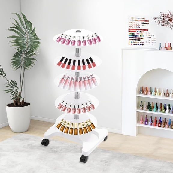 5 Tiers Nail Polish Trolley Display Rack, Cosmetic Display Organizer Lipstick Shelf, Oil Organizer Rack, Polish Racks Stand for Pedicure Spa Business Home Use Nail Salon