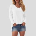 thumbnail image 2 of GEWSEY Womens 2025 Fall Long Sleeve Shirts Basic Apparel Shirts Trendy V Neck Tshirt for Women Curved Hem Tops (White, M), 2 of 9