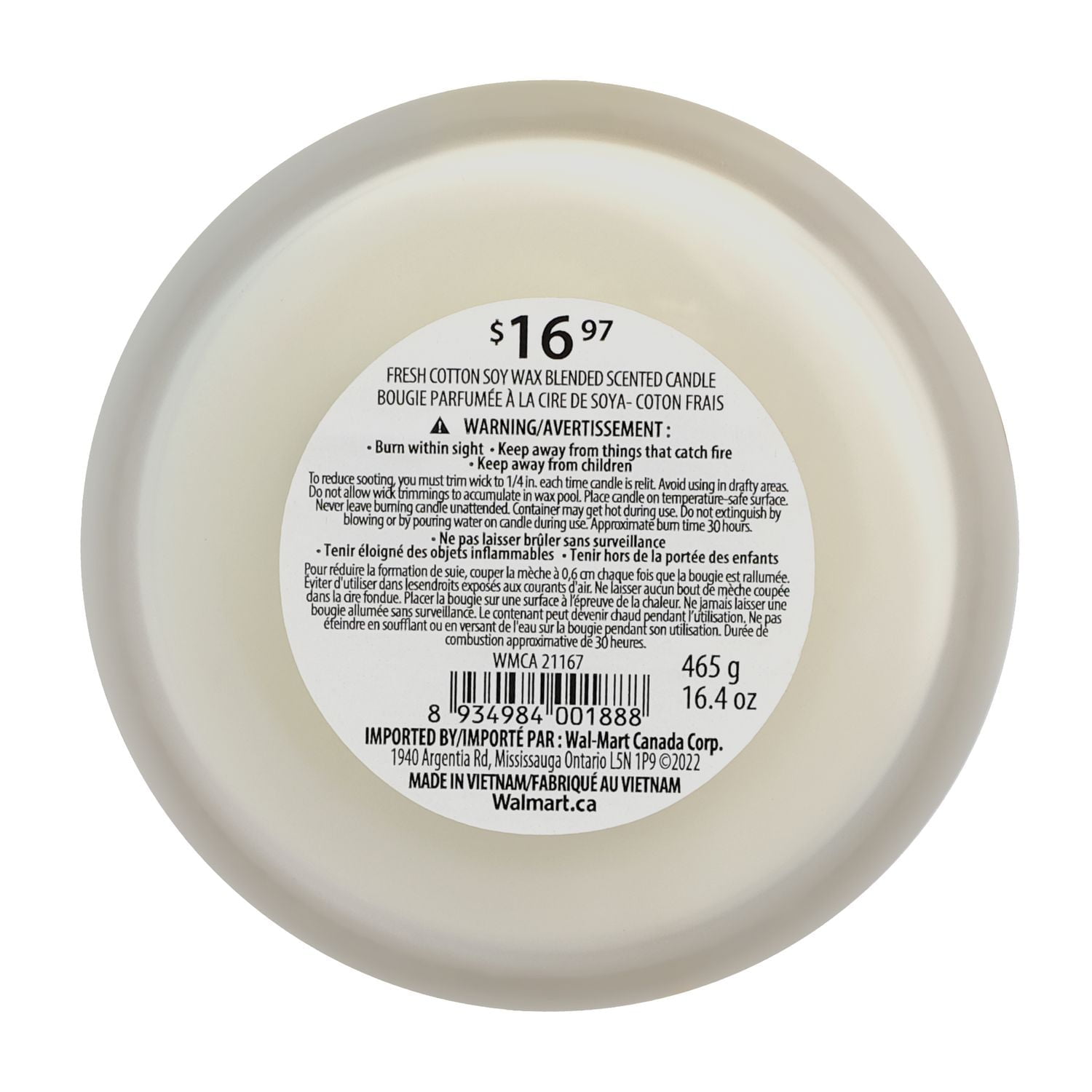 Botanical Light 16.4OZ Fresh Cotton Soy Wax Blended Scented Candle, 3 mèche de coton · 16.4oz· 465g· 1 paquet