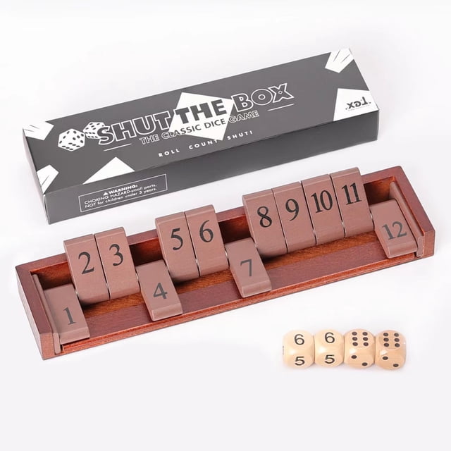 Juego de dados Shut The Box, tablero de madera de 28 cm con números grandes