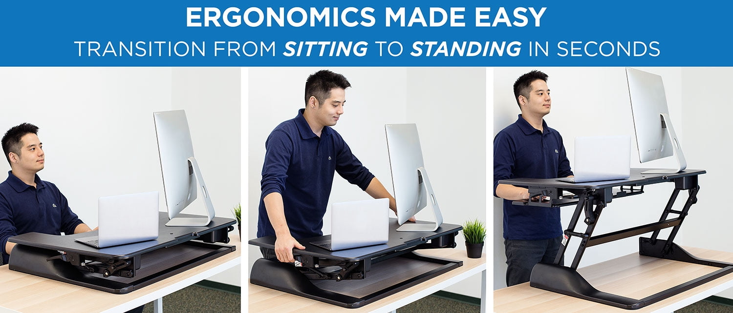 Mount-It! Height Adjustable Standing Desk Converter Monitor Riser, 35" Tabletop Sit-Stand Workstation