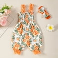 thumbnail image 2 of JAJAHO One Piece Jumpsuits For Girl Toddler Baby Girls Clothes Floral Smocked Waisted Spaghetti Strap Ankle-Tied Summer Onesie With Headband 2PCS Set, 2 of 4