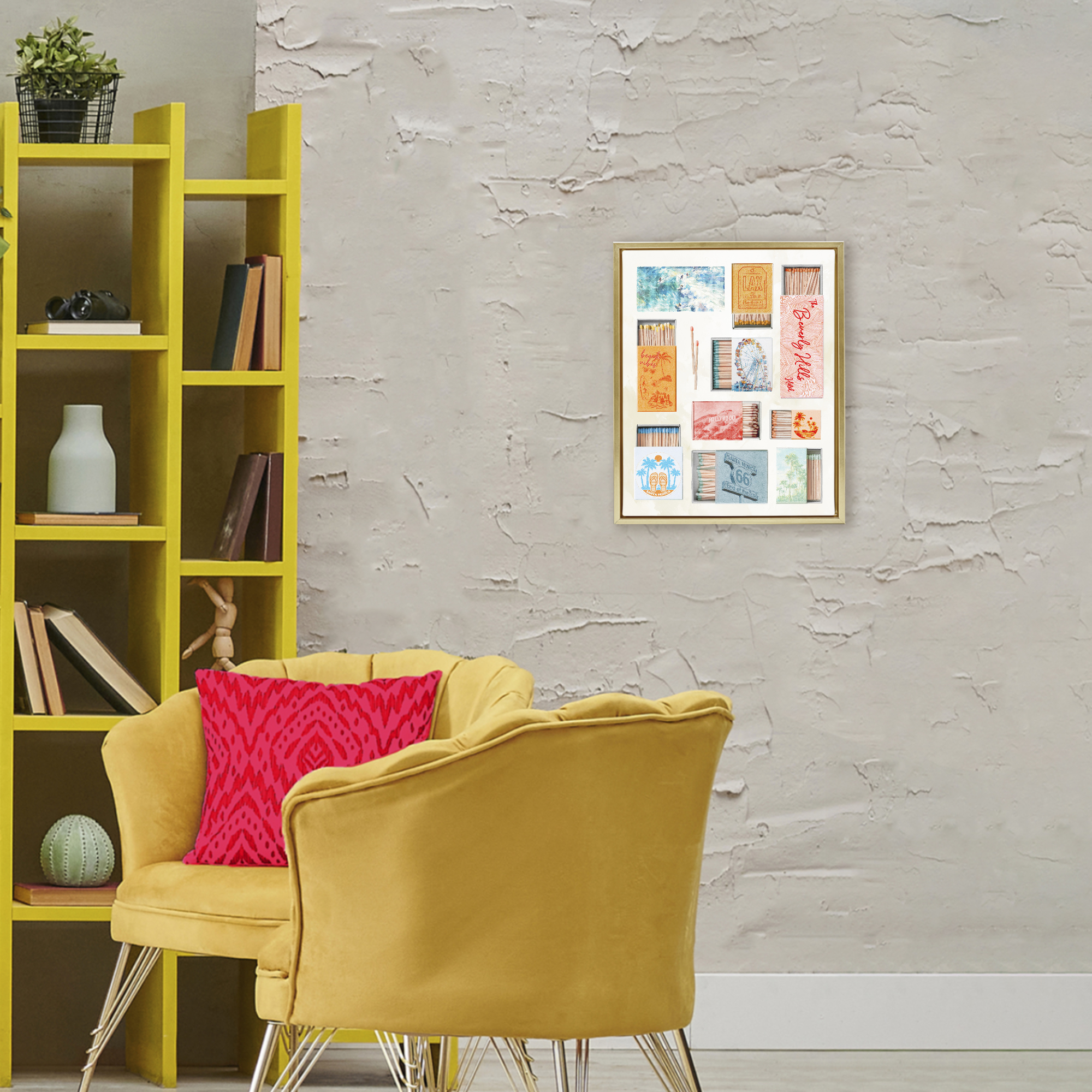 California Beach Matchboxes Gold Framed Floater Canvas Wall Art, design by Ziwei Li