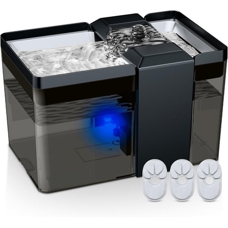 Automatic Water Fountain 2.2L/74oz Fountain with 304 Stainless Steel Drinking Top Ultra-Quiet Pump Triple Filtration & LED Water Level Alert Plastic for Cats and Small Dogs