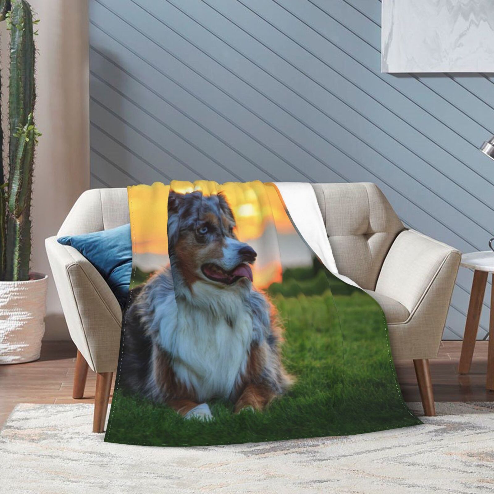 Wijzvio Australian Shepherd Dog Throw Blanket Soft Fuzzy Fleece Blanket For Couch Bed Living Room Decoration 60"X50"