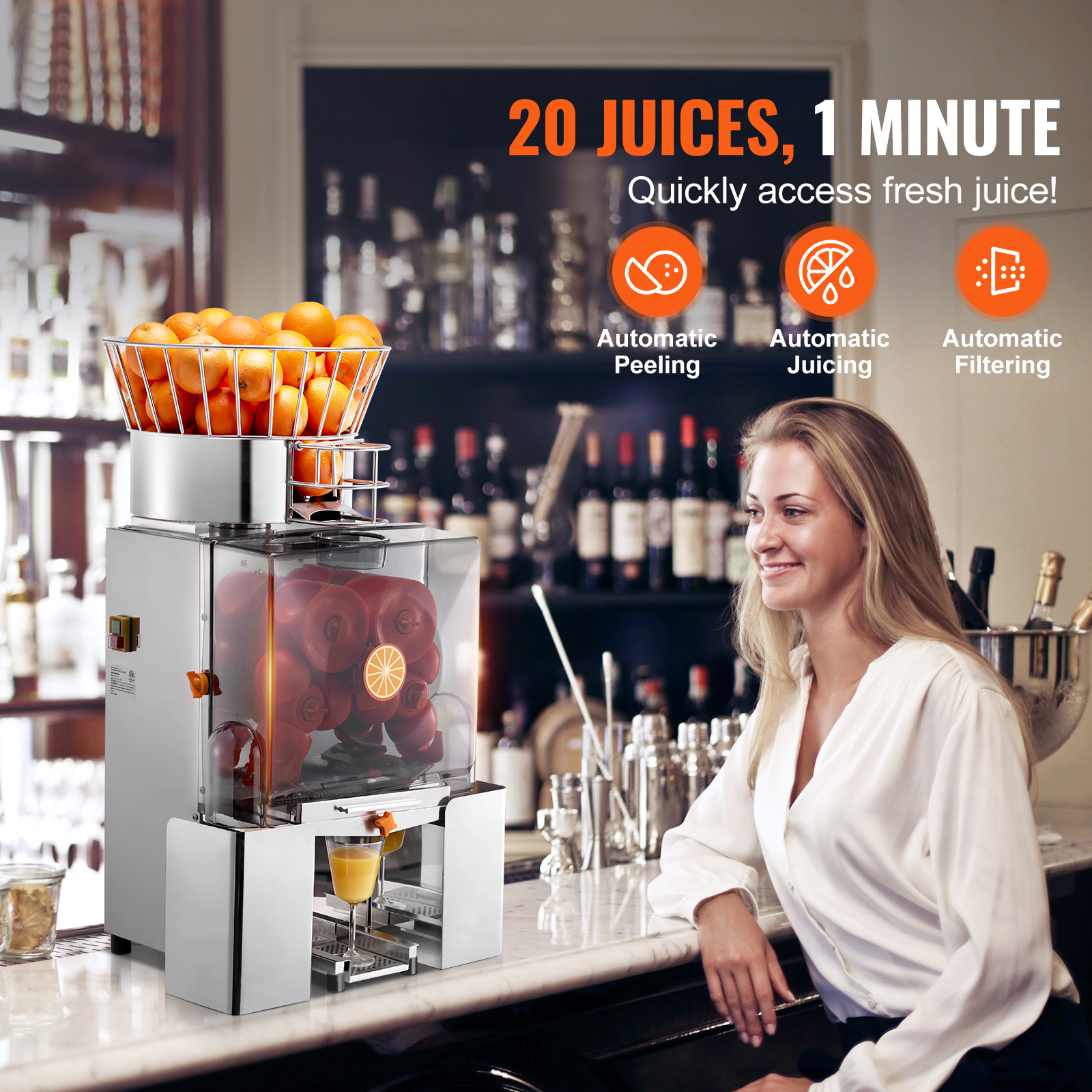 KFFKFF Orange Juicer Machine Stainless Steel, 18 x 20.5 x 35.4 in/460 x 520 x 900 mm