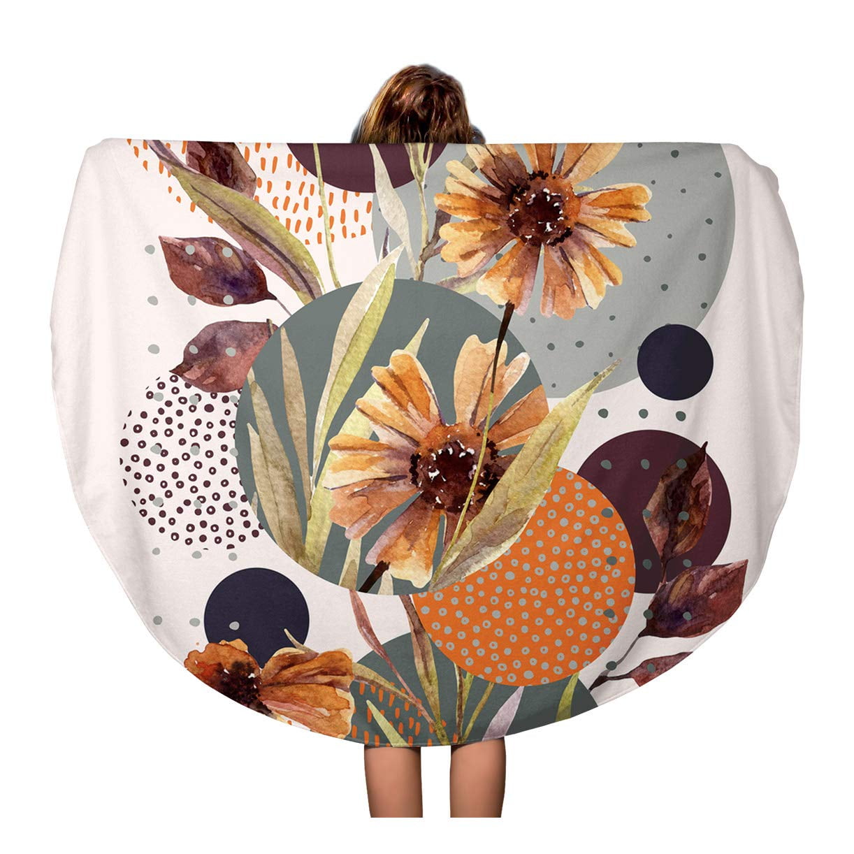LADDKA 60 inch Round Beach Towel Blanket Abstract Floral ...