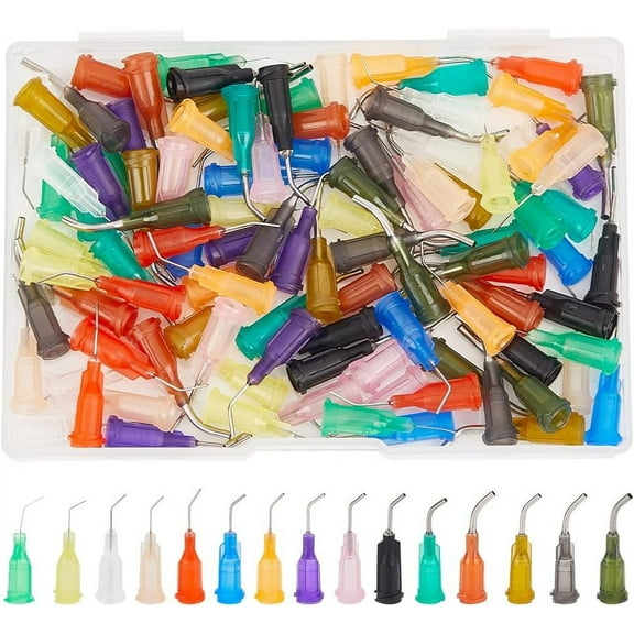 120Pcs Blunt Tip Dispensing Needles Pre-Bent Needle Tips -15 Mixed Size 14G-34G for DIY for DIY Oil or Glue Applicator