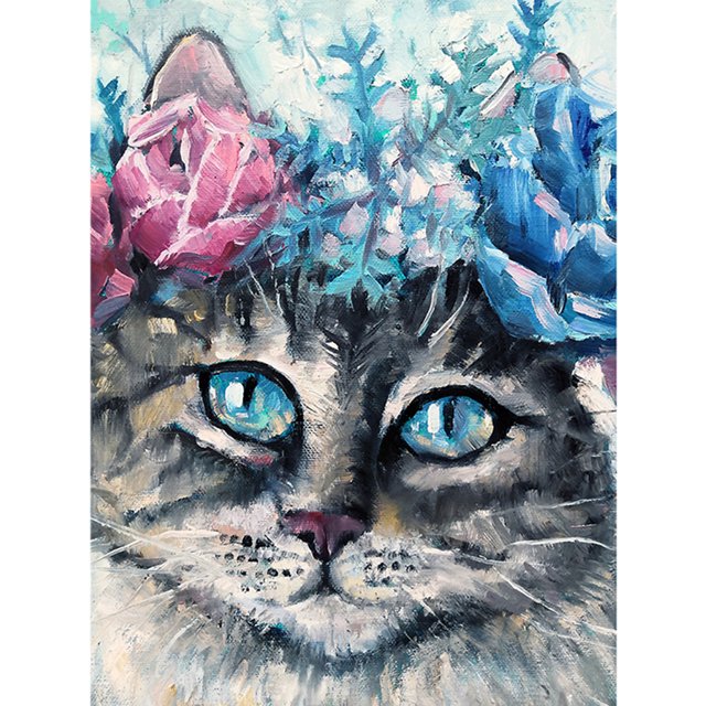 Taladro de pintura de diamante (DE5564) Adornos 5D Kit de bricolaje Ojo completo Gato Imagen redonda 45x60cm Azul Hugtrwg Para estrenar