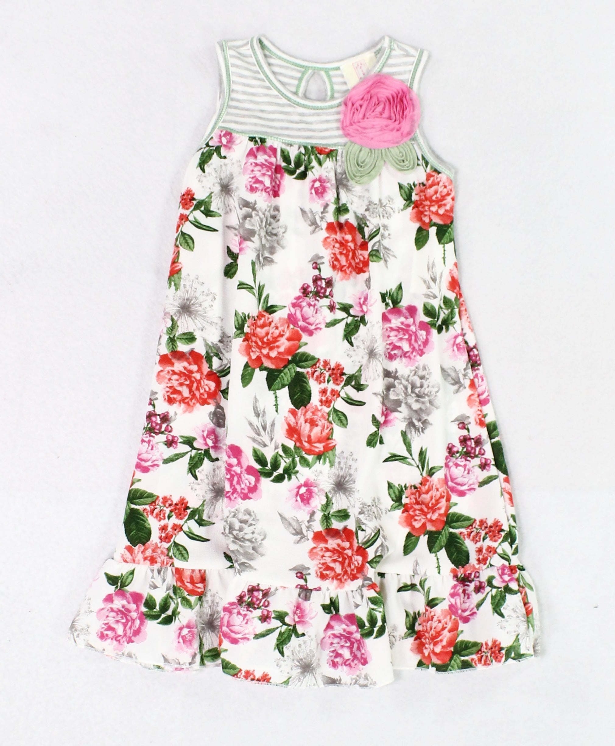 Pink Vanilla Pink Girls Floral Ruffle Striped Dress - Walmart.com - Walmart.com