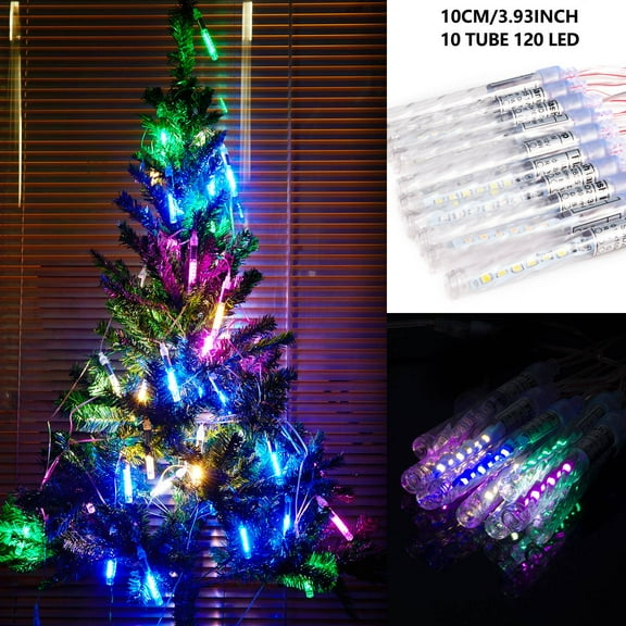 LUXMO Meteor Shower Rain Lights, 10 Tubes 120 LED Falling Rain Drop light Outdoor Waterproof Snow Falling Icicle Lights Cascading for Wedding Party Holiday Garden Tree Thanksgiving Decoration