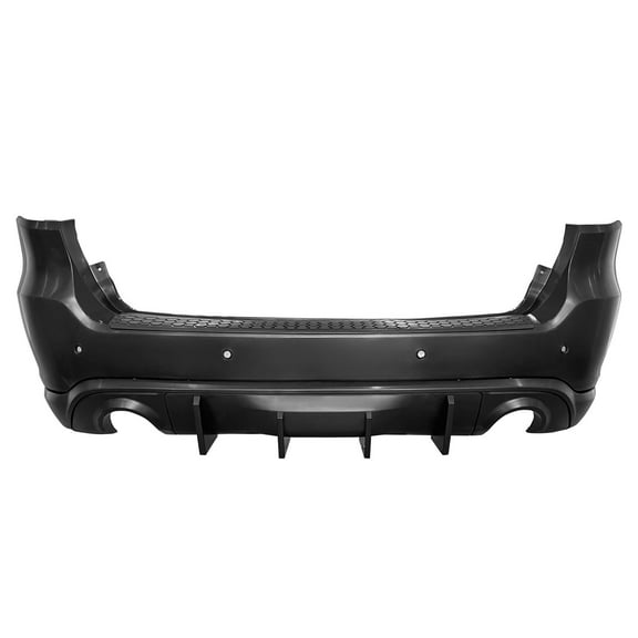 Ikon Motorsports Rear Bumper Cover with V2 5PC Diffuser Lip Compatible with 2021-2025 Dodge Durango, 2021  Hellcat Style Unpainted PP Replacement Conversion with Factory Style Step Pad