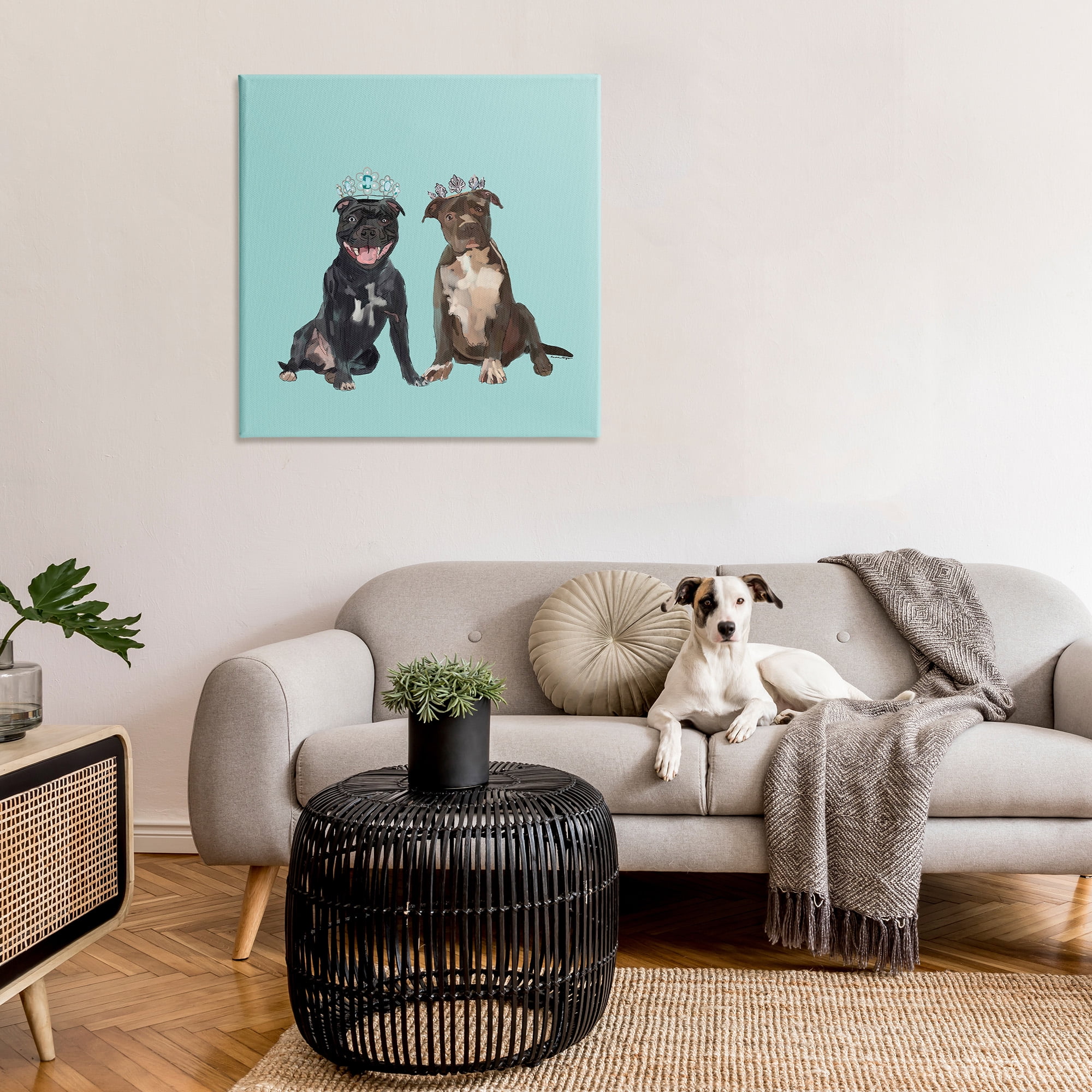 Stupell Industries Royal Pit Bulls with Crowns Animals & Insects Painting Gallery Wrapped Canvas Art Print Wall Art, 36 x 36