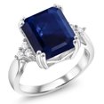 thumbnail image 3 of Gem Stone King 925 Sterling Silver 12X10MM Emerald Cut Blue Sapphire Gemstone Birthstone Ring | Wedding Engagement Anniversary Promise Ring for Women | Available in Size 5, 6, 7, 8, 9, 3 of 6