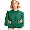 thumbnail image 4 of Women Sweaters Long Sleeve Tops Classic Crew Neck Pullover Sweaters Loose Dressy Casual Basic Clothes Dark Green 2XL, 4 of 5
