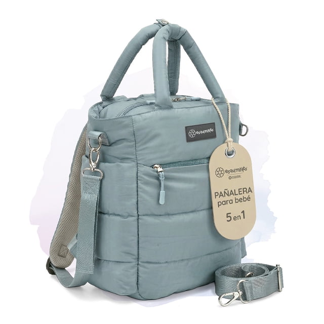 Pañalera Bolsa Para Bebé Esquimalito Daily Bag, Tote de Pañales con 11 Compartimentos y Bolsillo Térmico, Resistente al Agua Azul Cielo