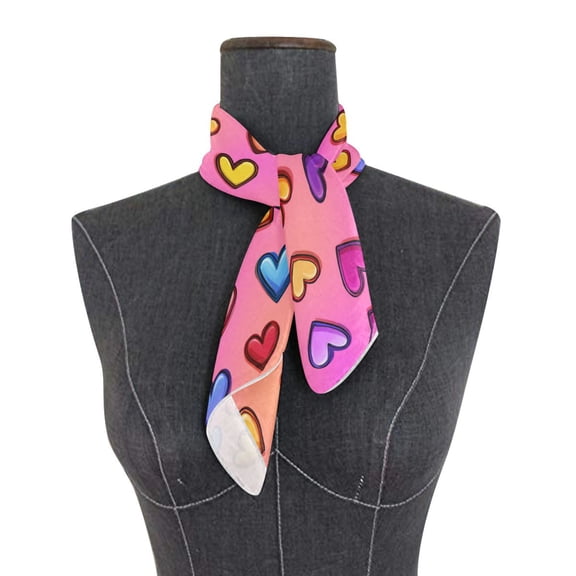 Square Scarf 24x24 Inch Rainbow Heart Seamless Print Silky Satin Sun Protection Neck Scarf for Women Multi-Purpose Head Wrap Bandana for Hair Bag Decoration