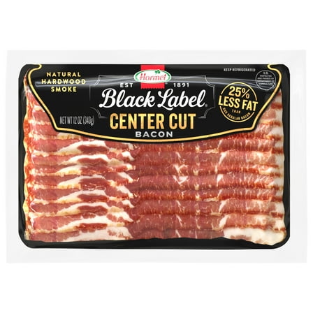 HORMEL BLACK LABEL Bacon, Center Cut, Gluten Free, Refrigerated, 12 oz Plastic Package