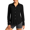 thumbnail image 3 of Women's Solid Color Casual Long Sleeve Collared Sun Protection Shirt | CSEONE,Black L, 3 of 6