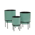 thumbnail image 6 of DecMode 10", 13", 14"H Teal Metal Planter with Removable Black Stand (3 Count), 6 of 9