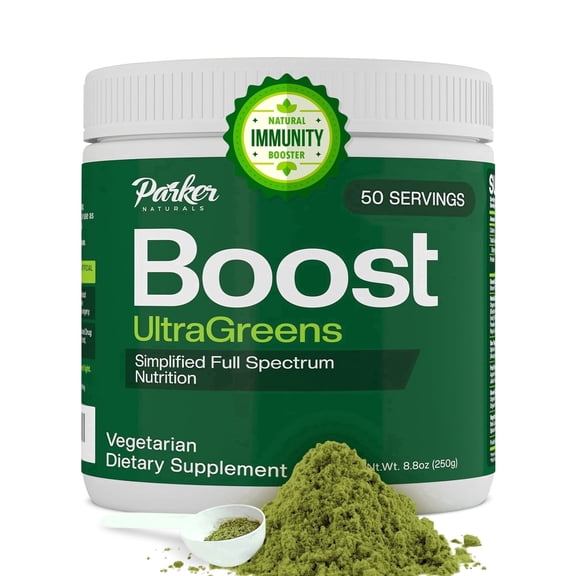 Parker Naturals Boost UltraGreens, Organic Spirulina, Grasses & Antioxidants Super Greens Powder, Superfood for Energy, Detox & Wellness, 50 Servings