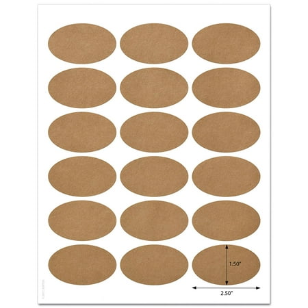 Textured Brown Kraft 2.5 x 1.5 Inch Oval Labels with Template and Printing Instructions, 5 Sheets, 90 Labels (JBK20)