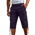 thumbnail image 2 of YABCSAZ Men's Cargo Shorts Knee Length Summer Shorts Cotton Capri Shorts, Lightweight Breathable Outdoor Casual 3/4 Length Elastic Waist Drawstring Capri Cargo Pants with Multi Pockets, 2 of 5