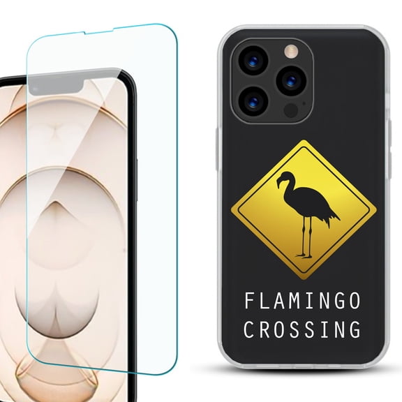 Slim-Fit Anti-Scratch Gel TPU Phone Case for iPhone 13 Pro, with Tempered Glass Screen Protector, by OneToughShield ® - Flamingo
