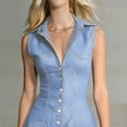 thumbnail image 6 of Women's V-Neck Short Sleeve Denim Shirt Dress with Button Front, 6 of 7