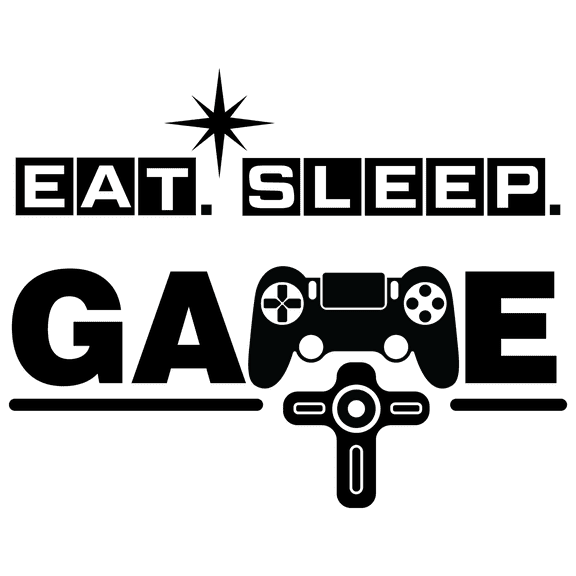 Eat Sleep Game Black and White Art for Living Room Vinyl Wall Decal - Famous Funny Quote for Gamers with PS Controller and Star Artwork for Bedroom Wall Decoration - 30" x 19"