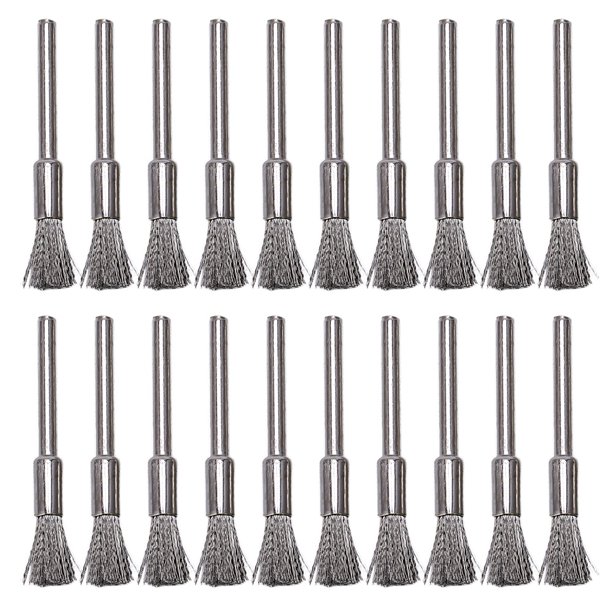 20x Acero Inoxidable 1/4 Pulgada (6 mm) Cepillo de Alambre de Pluma 532 con Vástago de 1/8 Pulgada (3 mm) para