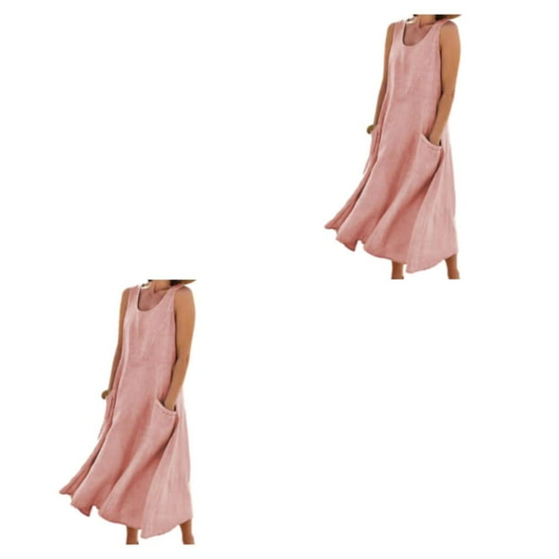 Vestido de lino de algodón Sonducket sin mangas boho rosa S