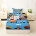 thumbnail image 4 of Castle Fairy Cartoon Engineering Vehicle Twin Sheet Sets 3pcs for Boys, Cute Crane Mixer Truck Bedding for Bedroom, Light Blue, 4 of 6