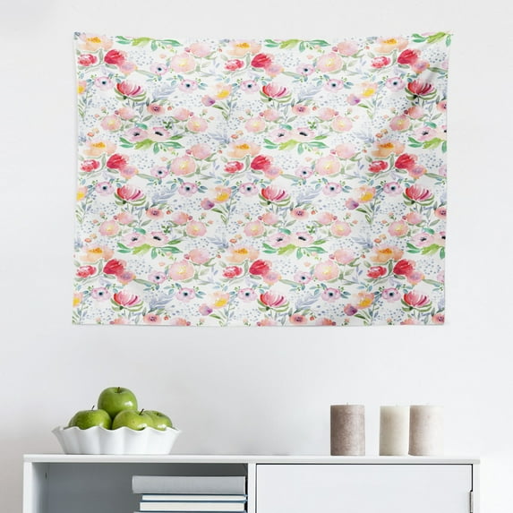 Flower Tapestry, Romantic Magnolia and Chrysanths Moms Flowering Plants English Petals Design, Fabric Wall Hanging Decor for Bedroom Living Room Dorm, 2 Sizes, White Red Pink, by Ambesonne