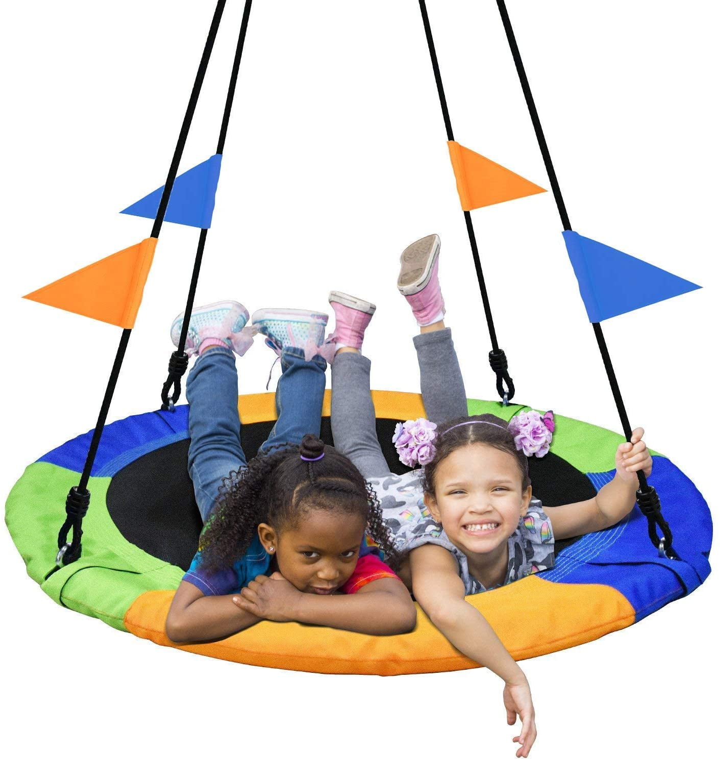 PACEARTH 40 Inch Saucer Tree Swing Flying 660lb Weight Capacity 2 Added  Hanging Straps Adjustable Multi-Strand Ropes Colorful Safe and Durable  Swing 