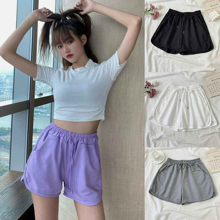 Teen Girls High Waist Workout Shorts with Pockets,Summer Casual Loose Comfy  Drawstring Shorts Lightweight Lounge Comfy Travel Short Pants for Running
