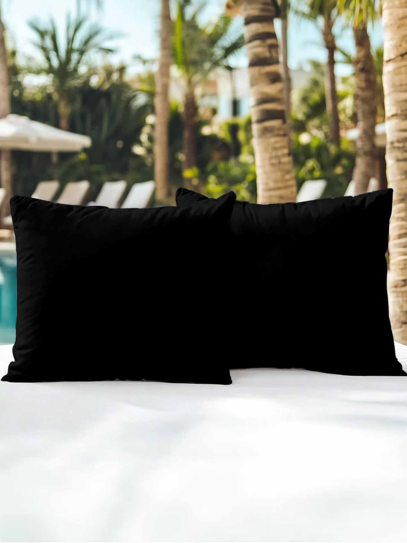 Waterproof Outdoor Throw Pillows with Inserts 18"x18" Set of 2, Black Soft Decorative Pillowcases for Couch Bedroom, Pure Black Pillow Covers for Sofa Living Room