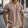 thumbnail image 2 of Mens Henley Shirts Patchwork Casual Lightweight V Neck T-Shirt Fashion Short Sleeve Shirts Pink XXXL, 2 of 5